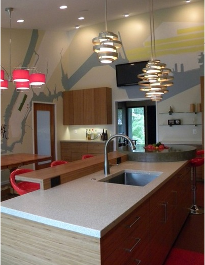 phong bep go3 Chia sẻ mẫu thiết kế không gian phòng bếp hiện đại và sang trọng với máu sắc tươi sáng